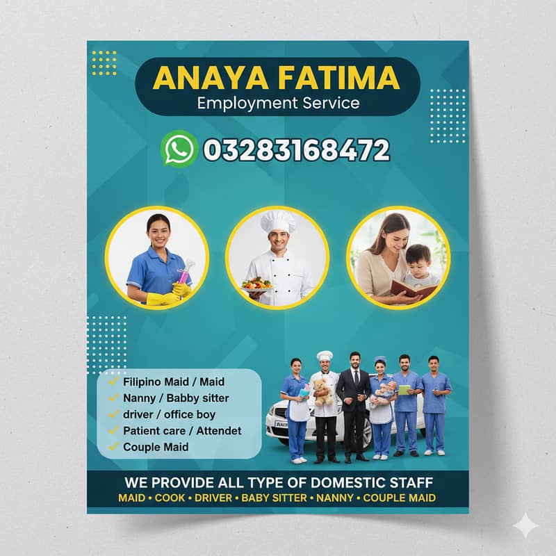 Maids / House Maids / Chef / House Cook / Baby Sitter / domestic help

                                                            alt=