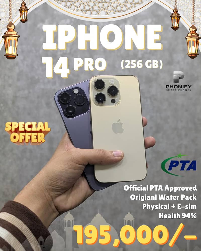iPhone 14 Pro 256gb Official PTA Approved

                                                            alt=