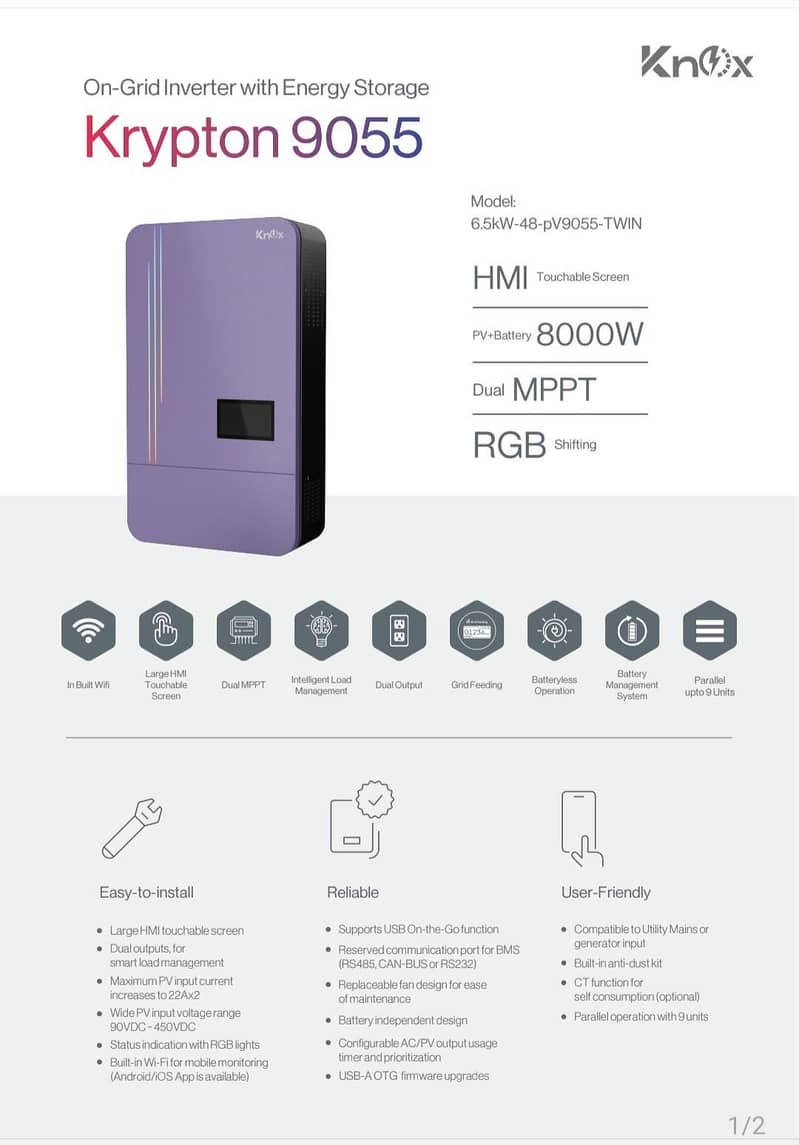 Knox Krypton 9055 – 6.5kW Output | 90500kW PV Solar Inverter with WiFi

                                                            alt=