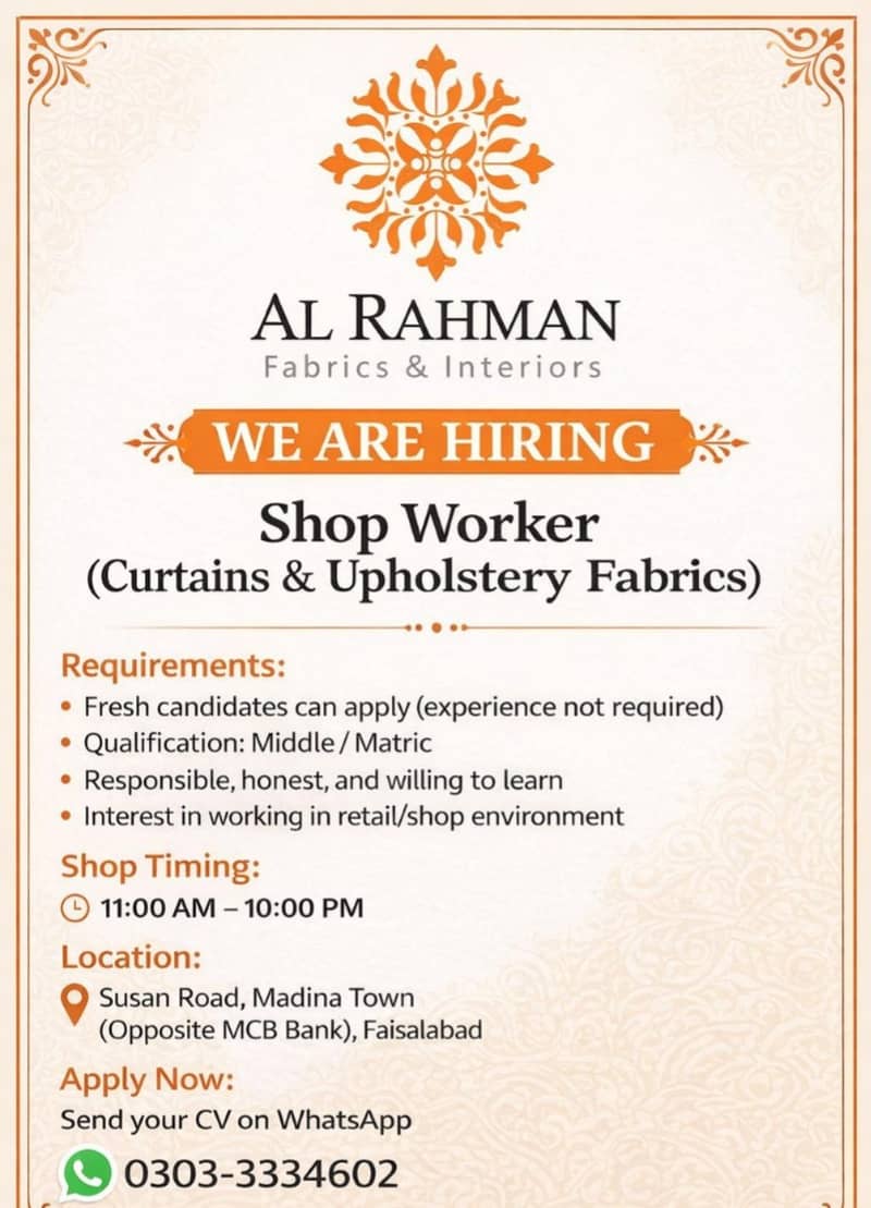 Shop Worker || Male Staff Required || Urgent Hiring || Worker Job

                                                            alt=