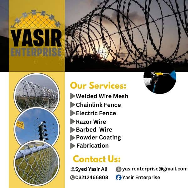 Razor Wire / Barbed Wire / Chain Link Fence / Electric Fence

                                                            alt=