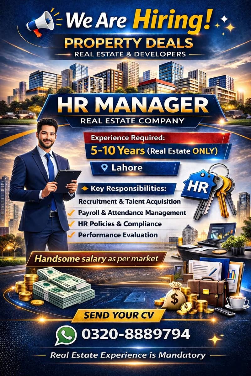 HR Manager Required For Real Estate Company | HR Jobs

                                                            alt=