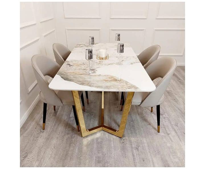 6 seater dining table/UV top table/metal steel chair/luxury dining set

                                                            alt=