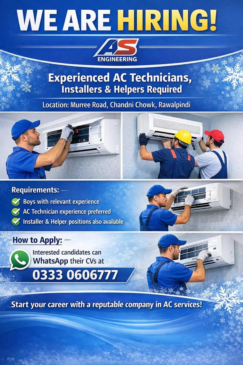 Trained AC Technicians Installers & Helpers

                                                            alt=