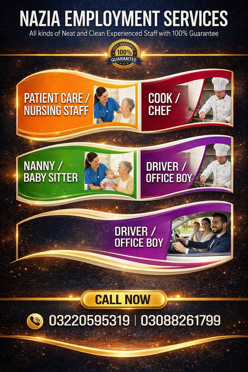 Baby Sitter , Maids , House Maids , Chef , Cook , Patient Care ,Nurse

                                                            alt=