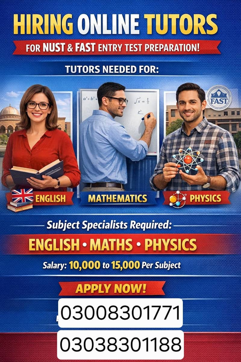 Online Tutor Tution for NUST Entry Test - English , Math , Physics

                                                            alt=