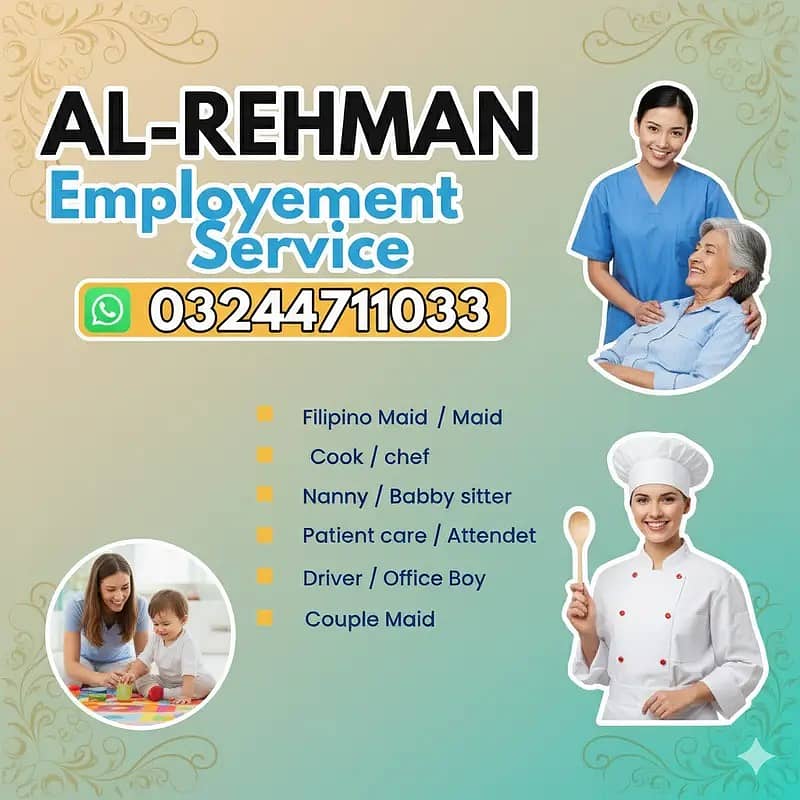 Maids / House Maids / cook / Nanny , chef / Baby Sitter maid available

                                                            alt=