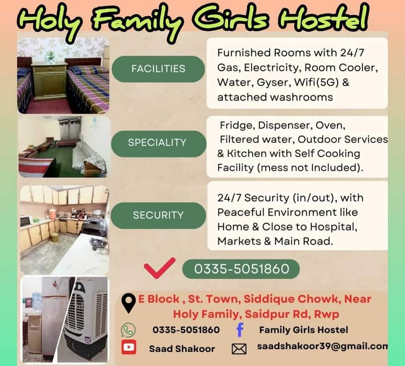 Girls Hostel & Separate Rooms.  AllFacilities Holy family St. town Rwp

                                                            alt=