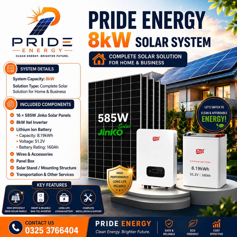 8kW Solar Setup with 16 Jinko Panels | Hybrid Inverter & Battery

                                                            alt=