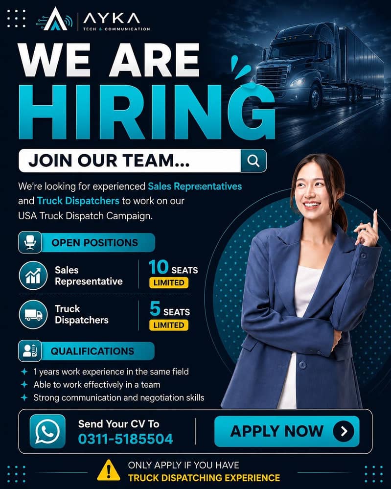 Hiring Sales agents & dispatchers for USA truck dispatch

                                                            alt=