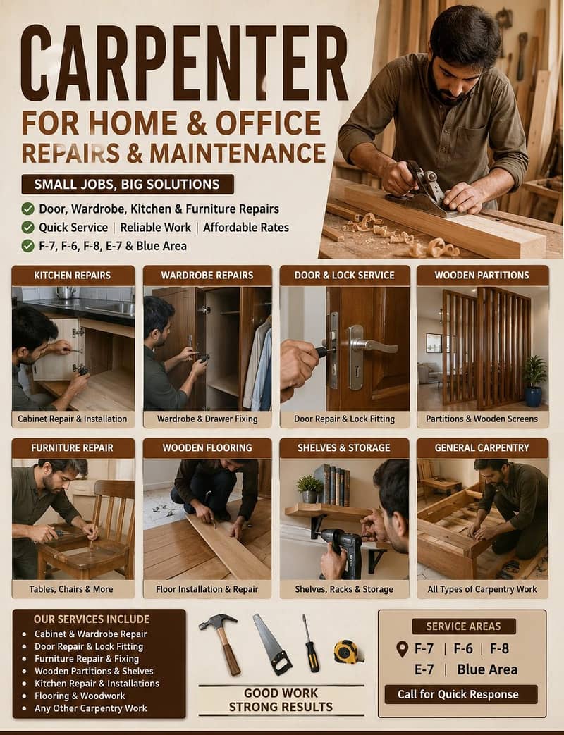 Carpenter for Home & Office Repairs . Kitchen, Wardrobe & furniture Re

                                                            alt=