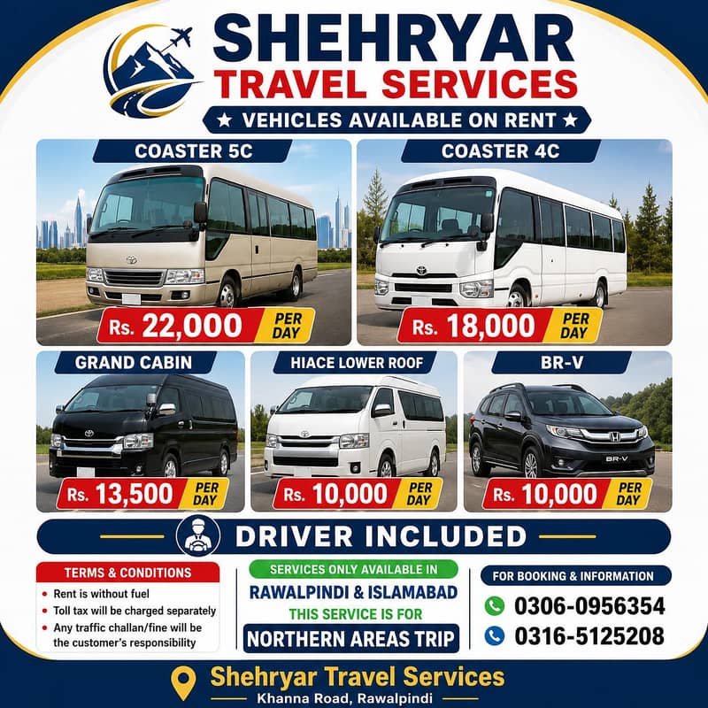 Hiace for rent. Grand Cabin for rent. Coaster on rent . Rent a coaster

                                                            alt=