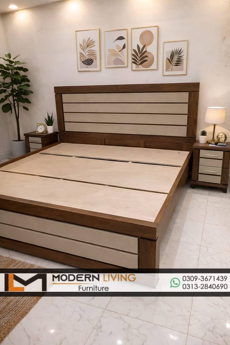 King Bed With 2 Side Tables Best Quality In Your Choice Colours

                                                            alt=