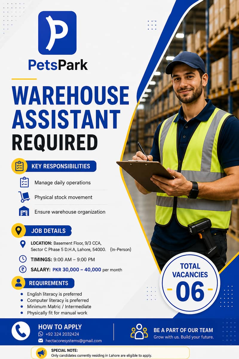 Warehouse Assistant Required | Male Staff Hiring | Male Jobs | Jobs

                                                            alt=