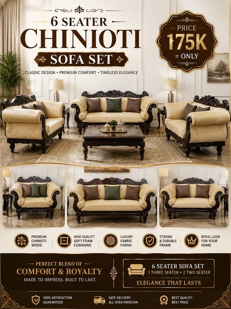 Luxury 6 Seater Chinioti Sofa Set for Sale | Premium Wooden Sofa

                                                            alt=
