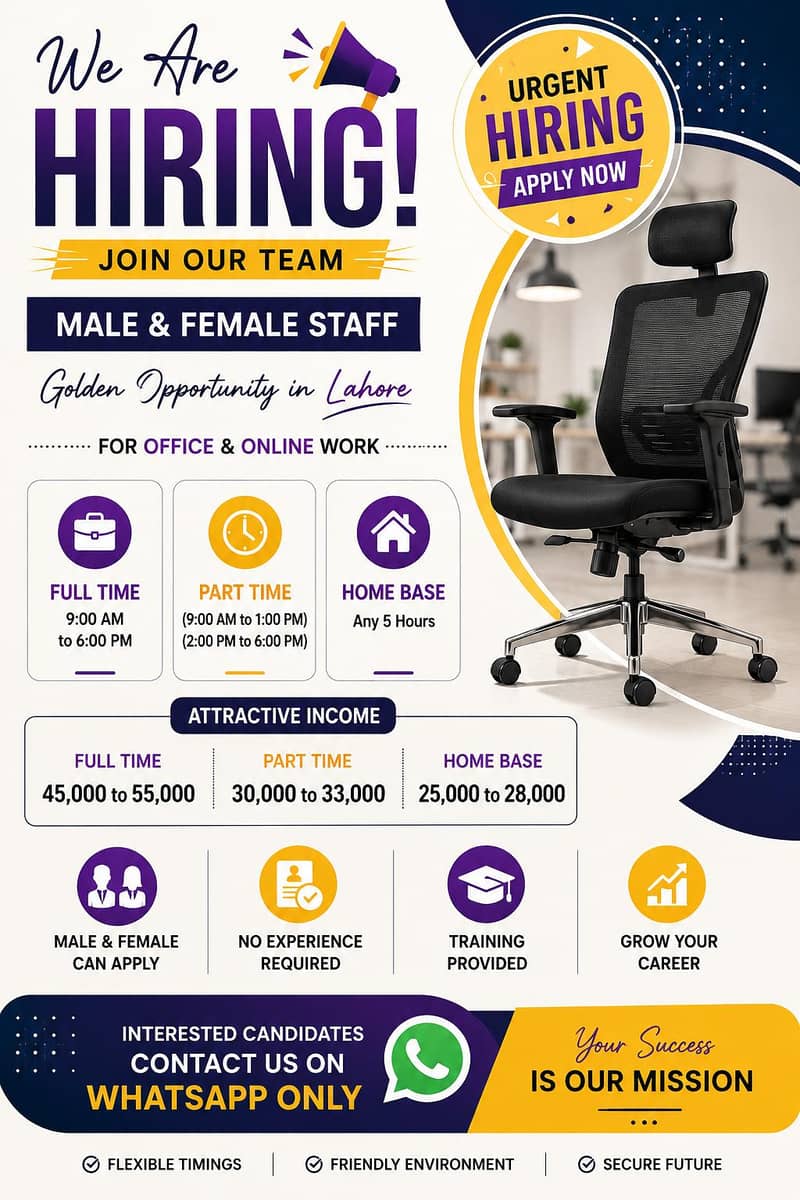 Male & Female Staff Required – Full Time / Part Time / Home Based

                                                            alt=