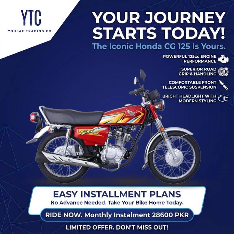 Honda CG 125 on Easy Monthly Installments | No Advance IN Lahore

                                                            alt=