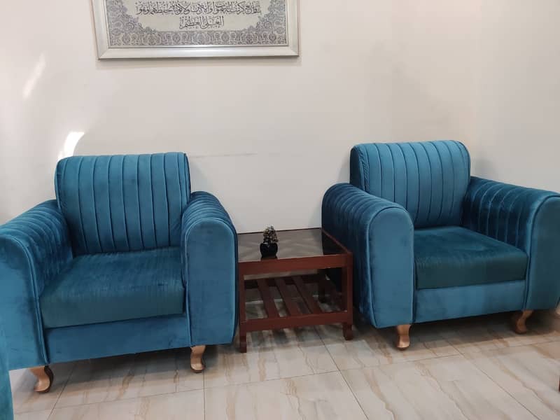 7 Seater Velvet Sofa Set for Sale | Premium Blue Fabric Sofa |

                                                            alt=