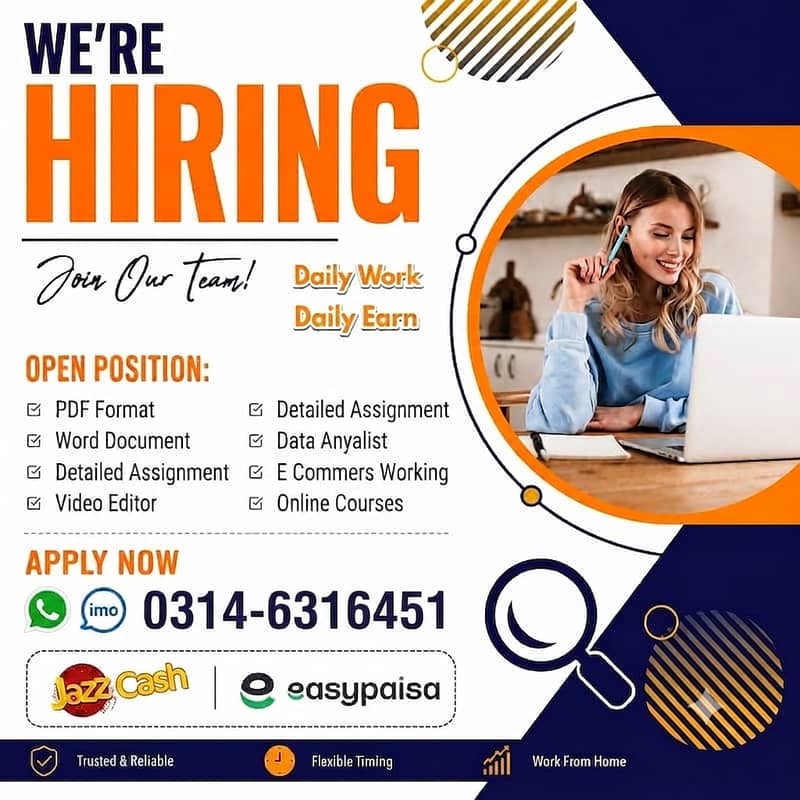 Job Vacancy / Work Opportunity/ Male & Female / Full-Time / Part-Time

                                                            alt=