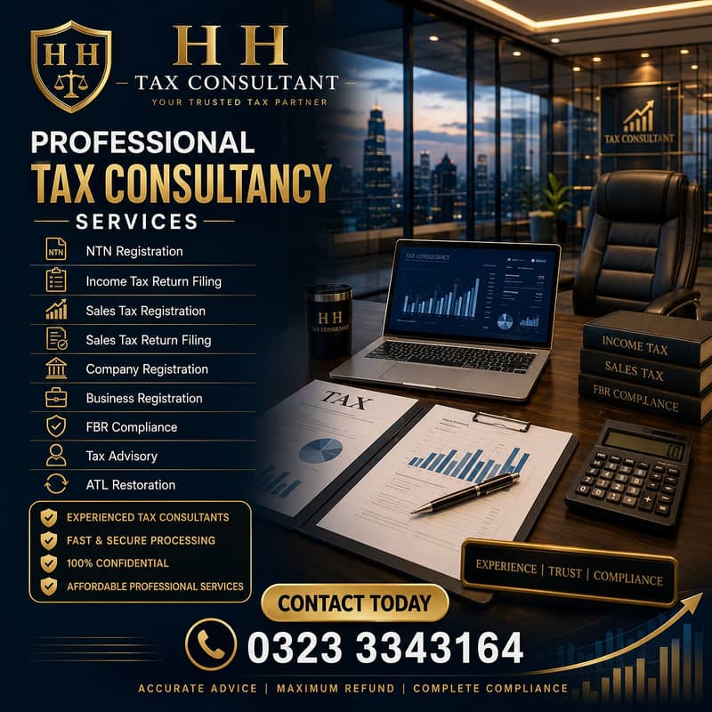 Sales Tax, Income Tax Return, Tax Consultant, FBR, Tax Filer, NTN,SECP

                                                            alt=