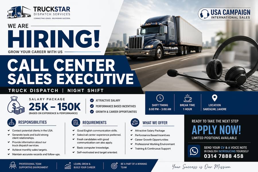 International Sales Executive | Truck Dispatch | 25K-150K | Lahore

                                                            alt=